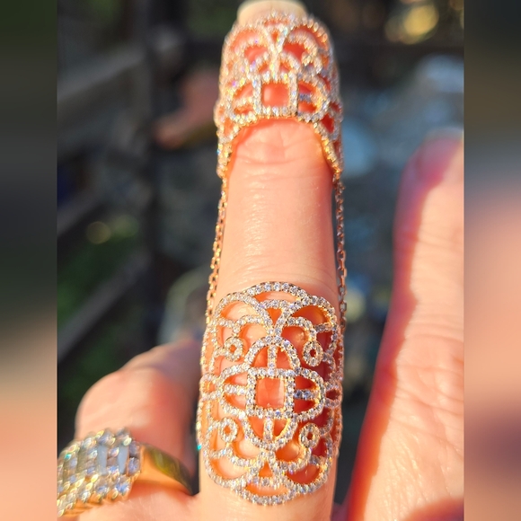 White sapphire sterling & rosegold finger cuff sz7 adjustable - Picture 3 of 7